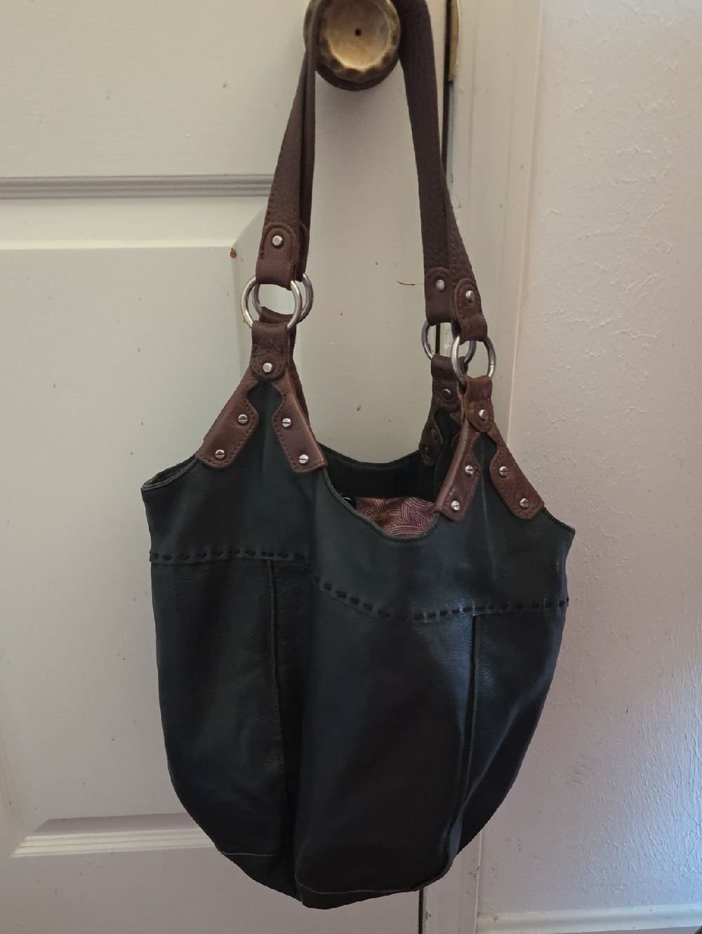 The Sak Large Black and Brown Leather Hobo Bag